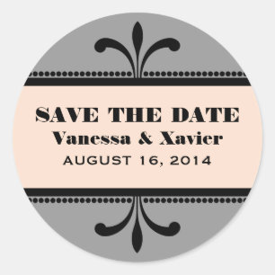 Grey/Peach Fancy Art Deco Save the Date Stickers