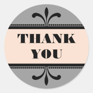 Grey/Peach Fancy Art Deco Thank You Stickers
