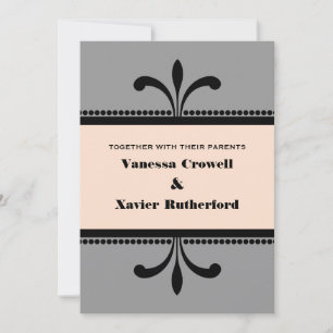 Grey/Peach Fancy Art Deco Wedding Invite