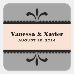 Grey/Peach Fancy Art Deco Wedding Stickers