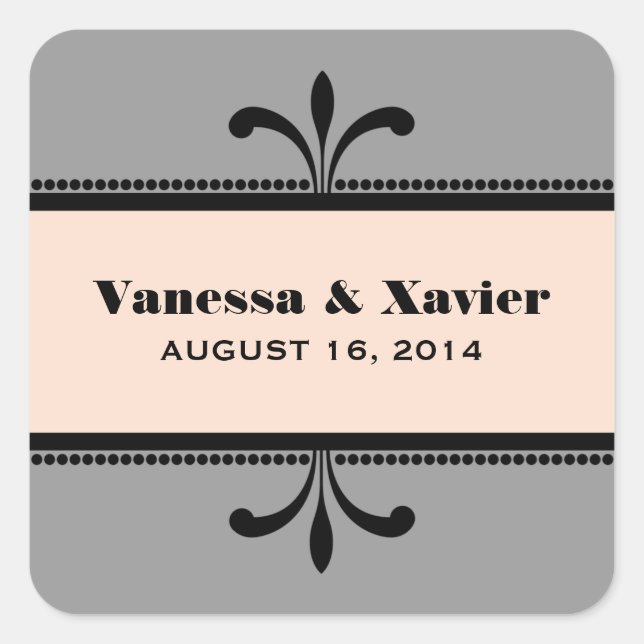 Grey/Peach Fancy Art Deco Wedding Stickers (Front)