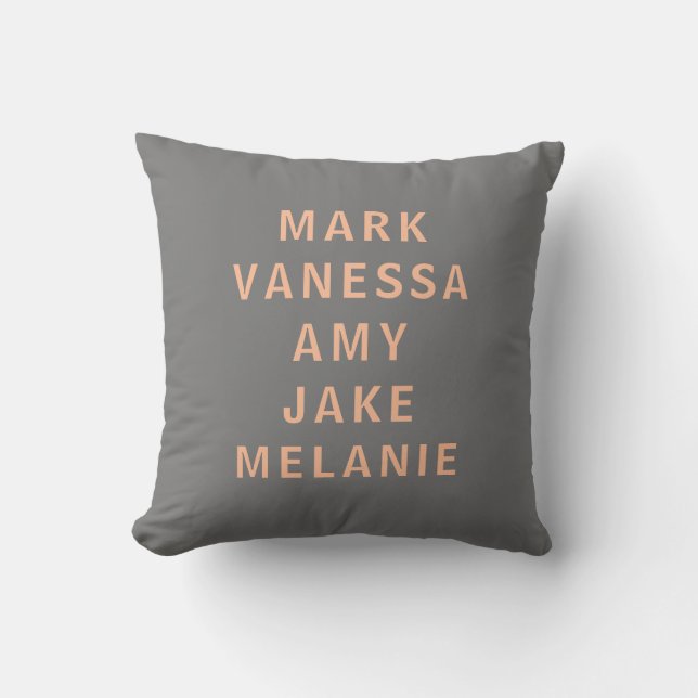 Grey Peach Modern Elegant Names Centred Cushion (Front)