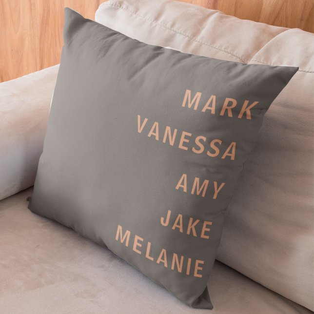 Grey Peach Modern Family Names Minimalist Cushion (Creator Uploaded)
