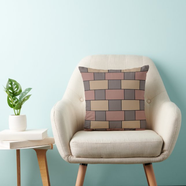 Grey Peach Pink Brick Wall Cushion (Chair)