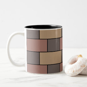 Grey Peach Pink Brick Wall Two-Tone Coffee Mug