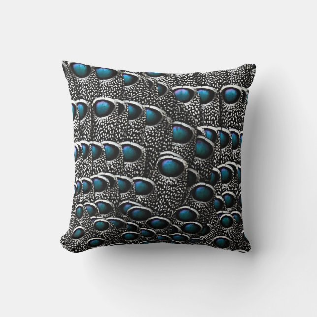 Grey Peacock Feathers Cushion (Front)