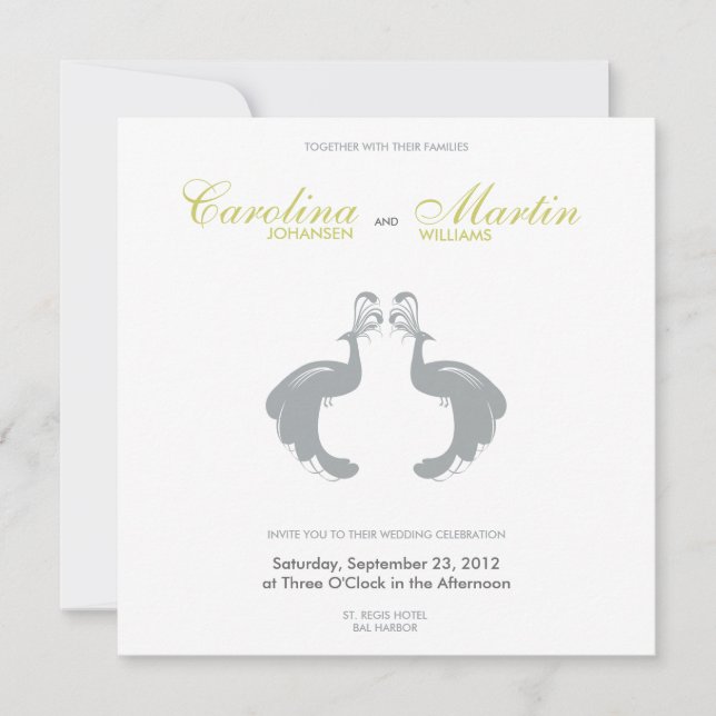 Grey Peacocks II Wedding Invite (Front)