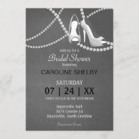 Grey Pearl and High Heel Bridal Shower Invitation