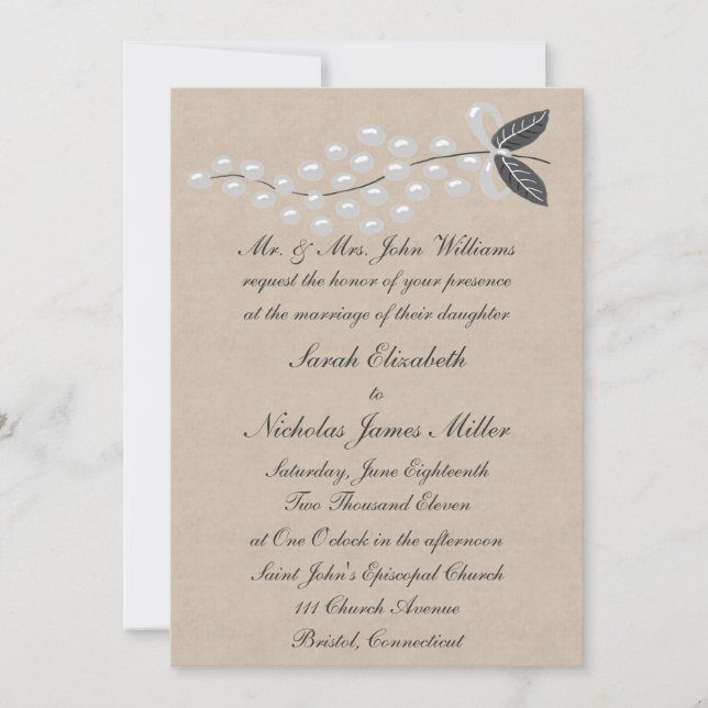 Grey Pearls Parchment Wedding Invitation (Front)