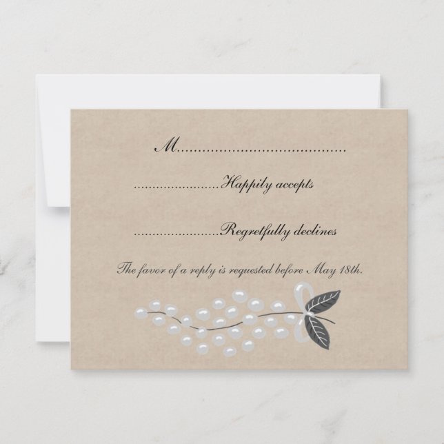 Grey Pearls Parchment Wedding RSVP Card (Front)