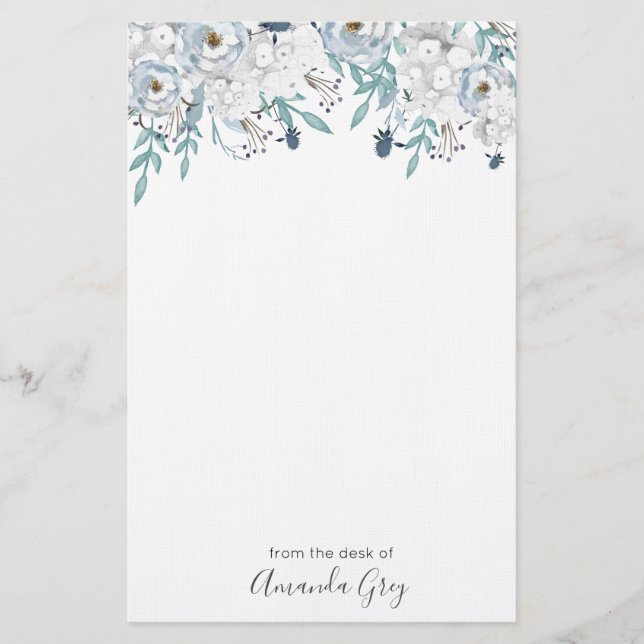 Grey Peonies Personalised Notepad Stationery (Front)