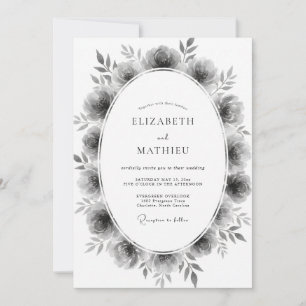 Grey Peony Wreath Wedding Invitation