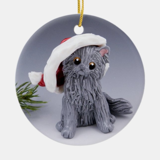 Grey Persian Cat Ceramic Ornament (Front)