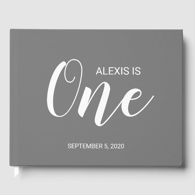 Grey Personalised First Birthday Guestbook (Front)