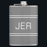 Grey Personalised Monogrammed  Initials Drink Hip Flask<br><div class="desc">Three Initial Monogrammed stainless steel flasks are timeless, classic and stylish. Our Unique design is the perfect personalised gift for that special occasion. Shop our integrated collection of coordinating colours and golf - sports accessories. Custom personal monogrammed initials are added to a grey background with white shadowed font and double...</div>