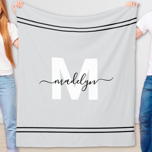 Grey Personalised Name Monogram Fleece Blanket (Gray Personalized Name Monogram Fleece Blanket)