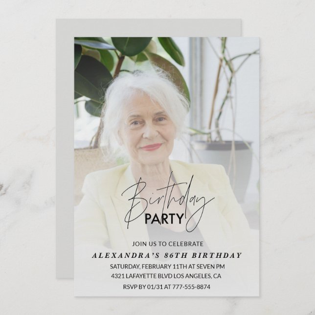 Grey Photo 86th birthday party invitation (Front/Back)