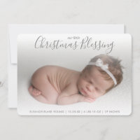 Grey Photo Birth Announcement Elegant Christmas