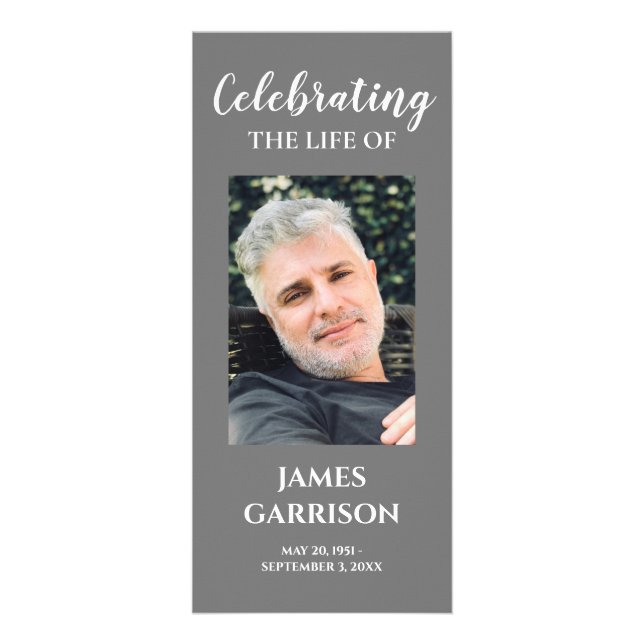Grey Photo Celebration of Life Memorial Program Rack Card (Front)