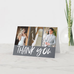 Grey Photo Hand Lettered Wedding Thank You Card