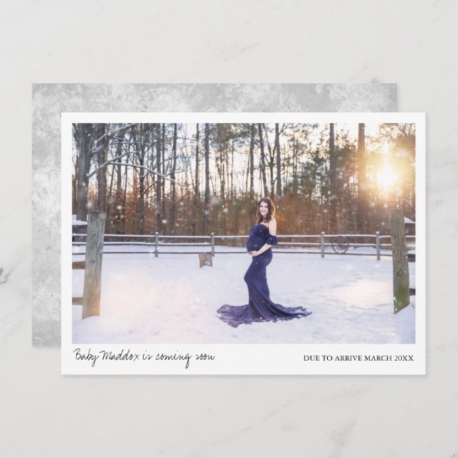 Grey Photo Pregnancy Announcement Card (Front/Back)