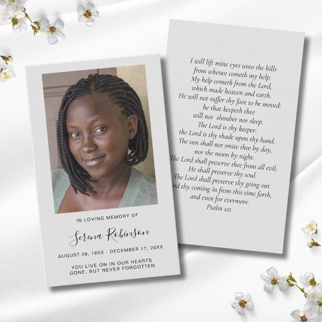 Grey Photo Sympathy Funeral Memorial Card (Photo Memorial Prayer Card)