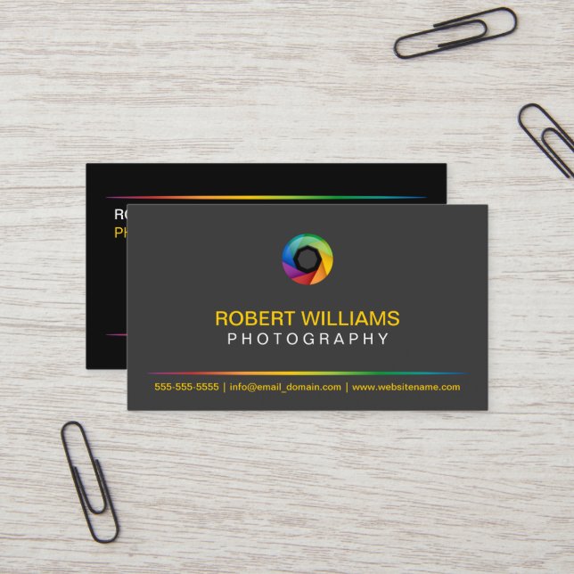Grey Photographer Business Card (Front/Back In Situ)