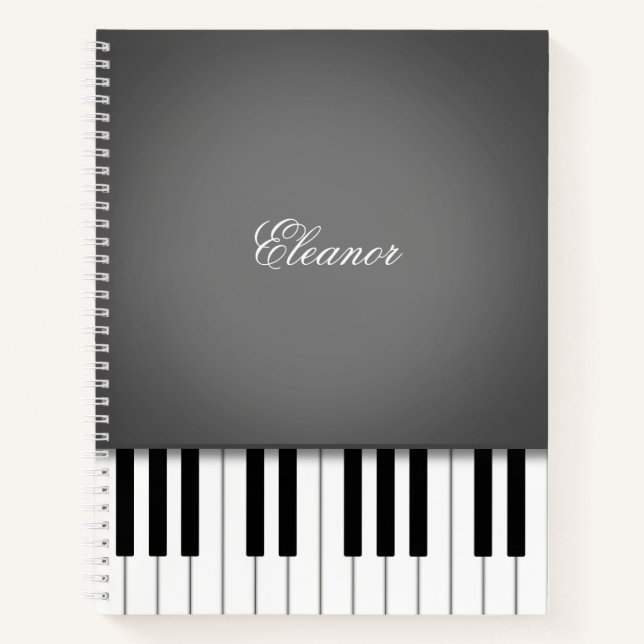 Grey Piano Music Keyboard Custom Notebook (Front)