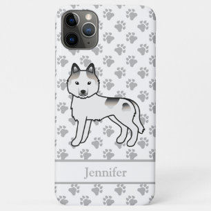Grey Piebald Siberian Husky Cartoon Dog & Name Case-Mate iPhone Case