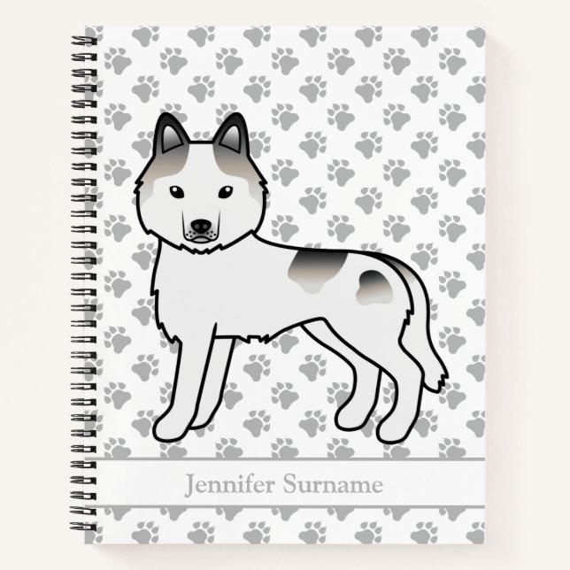 Grey Piebald Siberian Husky Cartoon Dog & Text Notebook (Front)