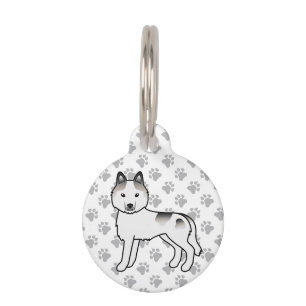 Grey Piebald Siberian Husky Cute Cartoon Dog Pet Tag