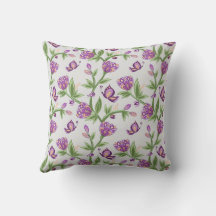 Grey pillows with purple floral design