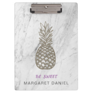 Grey Pineapple Be sweet White Marble Clipboard