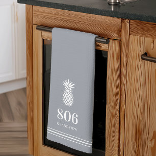 Grey   Pineapple House Number & Street Name Tea Towel