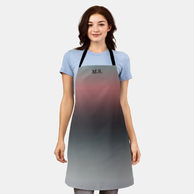Grey, pink, black gradient, Ombre.  Apron (Worn)