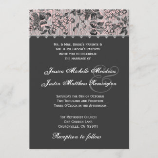 Grey Pink Black Vintage Damask Wedding Template