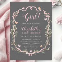 Grey & Pink Blossom Floral Girl Baby Shower