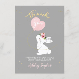 Grey Pink Bunny Thank You Card