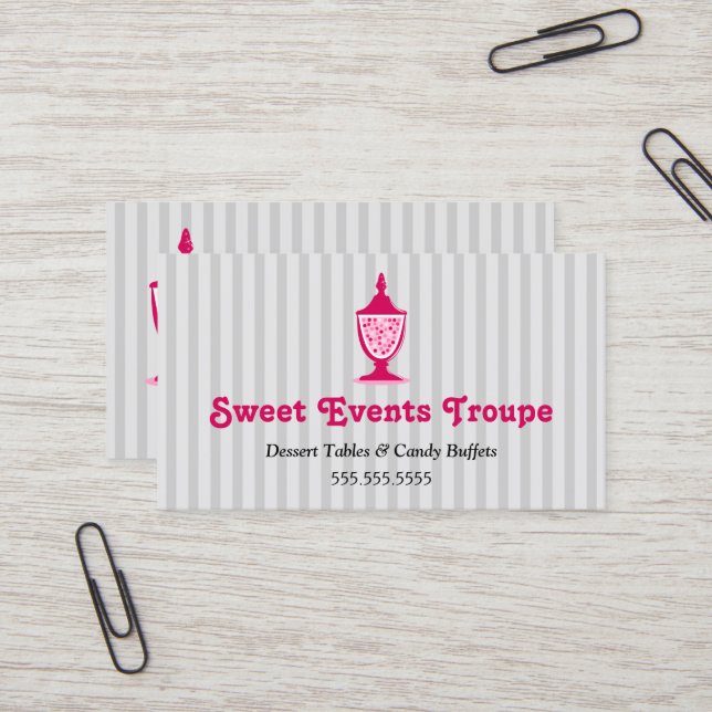 Grey Pink Candy Buffet Dessert Tables Business Card (Front/Back In Situ)