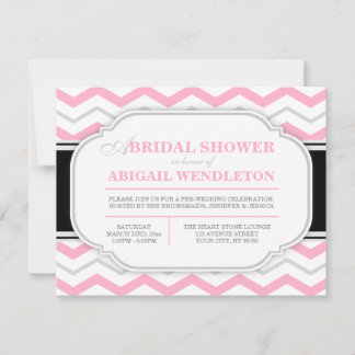 Grey & Pink Chevron Bridal Shower Invitations