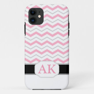 Grey & Pink Chevron Monogram iPhone 5 Case