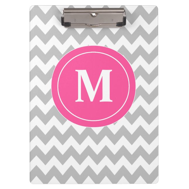 Grey Pink Chevron Personalised Clipboard (Front)