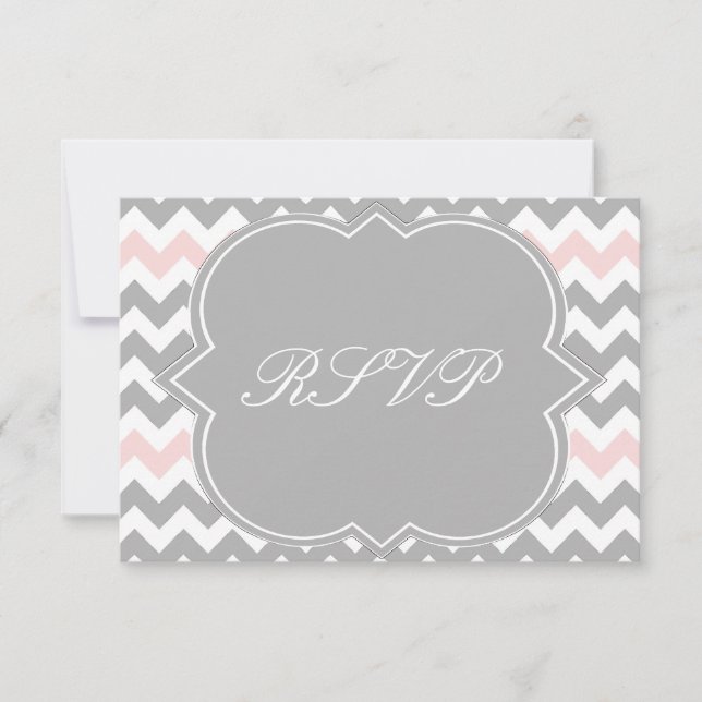 Grey Pink Chevron RSVP Card (Front)