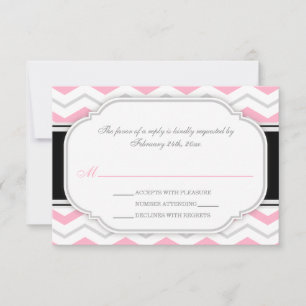 Grey & Pink Chevron Wedding Reception RSVP Cards