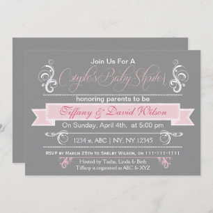 grey pink Couple's Baby shower Invitation