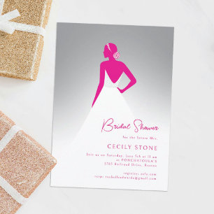 Grey & Pink Couture Wedding Dress Bridal Shower Invitation