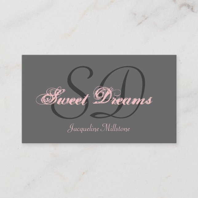 Grey & Pink Customisable Monogram Business Card (Front)