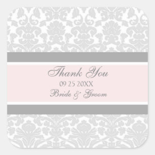 Grey Pink Damask Thank You Wedding Favour Tags