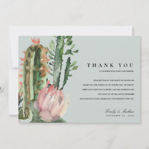 GREY PINK DESERT CACTUS FLORAL WATERCOLOR WEDDING THANK YOU CARD