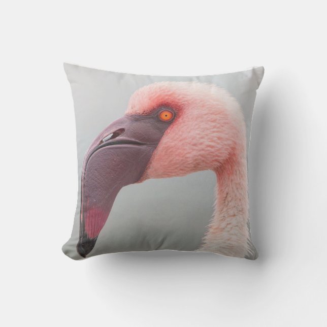 Grey & Pink Flamingo Outdoor Pillow (Front)
